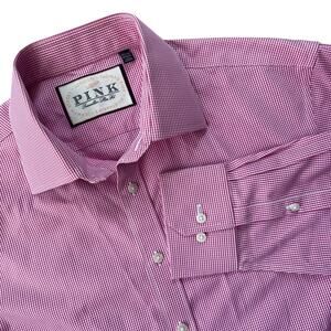 Thomas Pink Men’s Long Sleeves Red Plaid Button-Down Dress Shirt Size 15.5